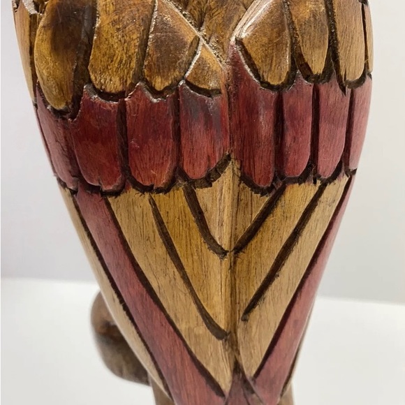 Hand-Carved Wooden Bird Sculpture 14.5" Tribal Style Hawk Figurine Decor - Picture 5 of 10